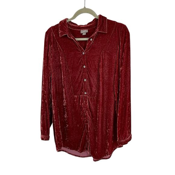 J Jill Small Silk Blend Crushed Velvet Button Up Top Lt. Burgundy Romantic Y2K - Picture 11 of 11